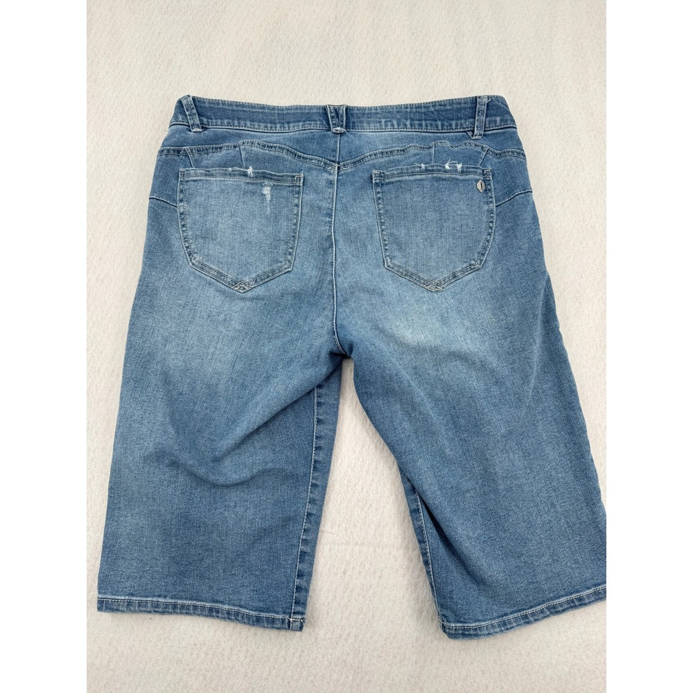Democracy Ab Solution Blue Denim Bermuda Shorts Womens 12 Distressed 15" Inseam - Picture 4 of 8